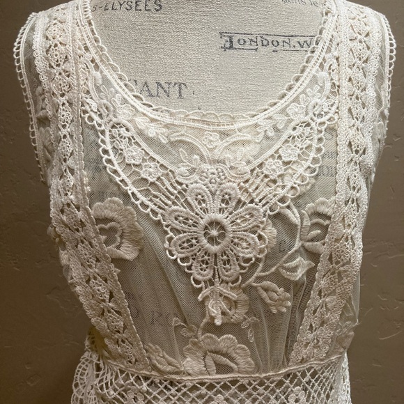 Sundance Lace Embroidered Sheer Mesh Creme/Ivory Tunic - Picture 3 of 11